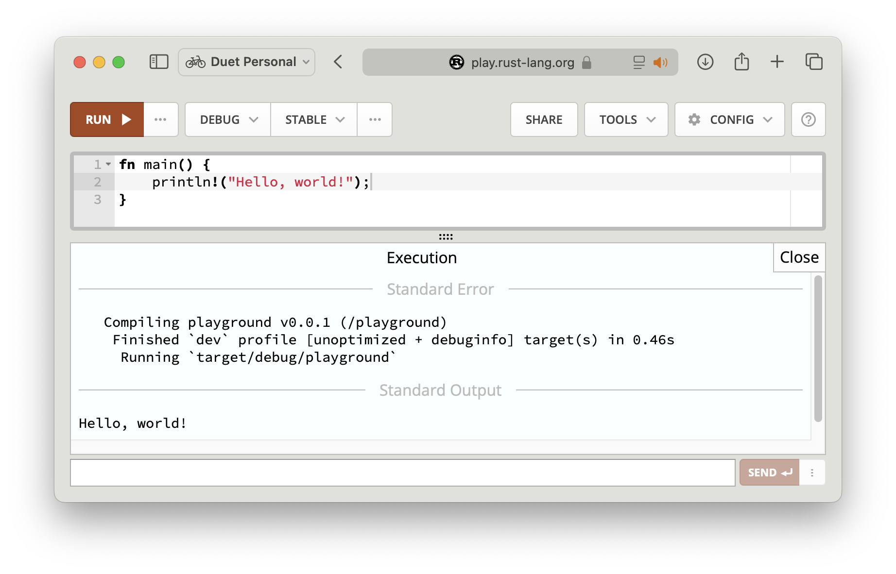 Rust Playground interface - an online code editor for running Rust code in the browser